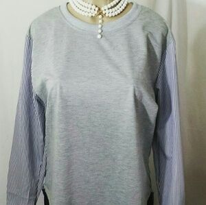 Dielv Striped Oxford Sleeves/Back Sweatshirt